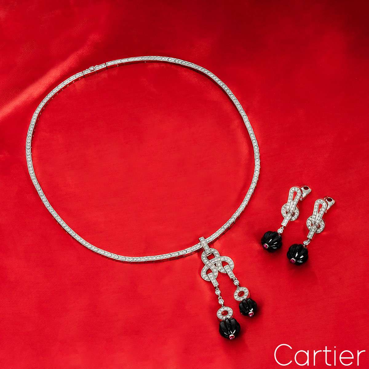 Cartier White Gold Diamond & Onyx Agrafe Suite